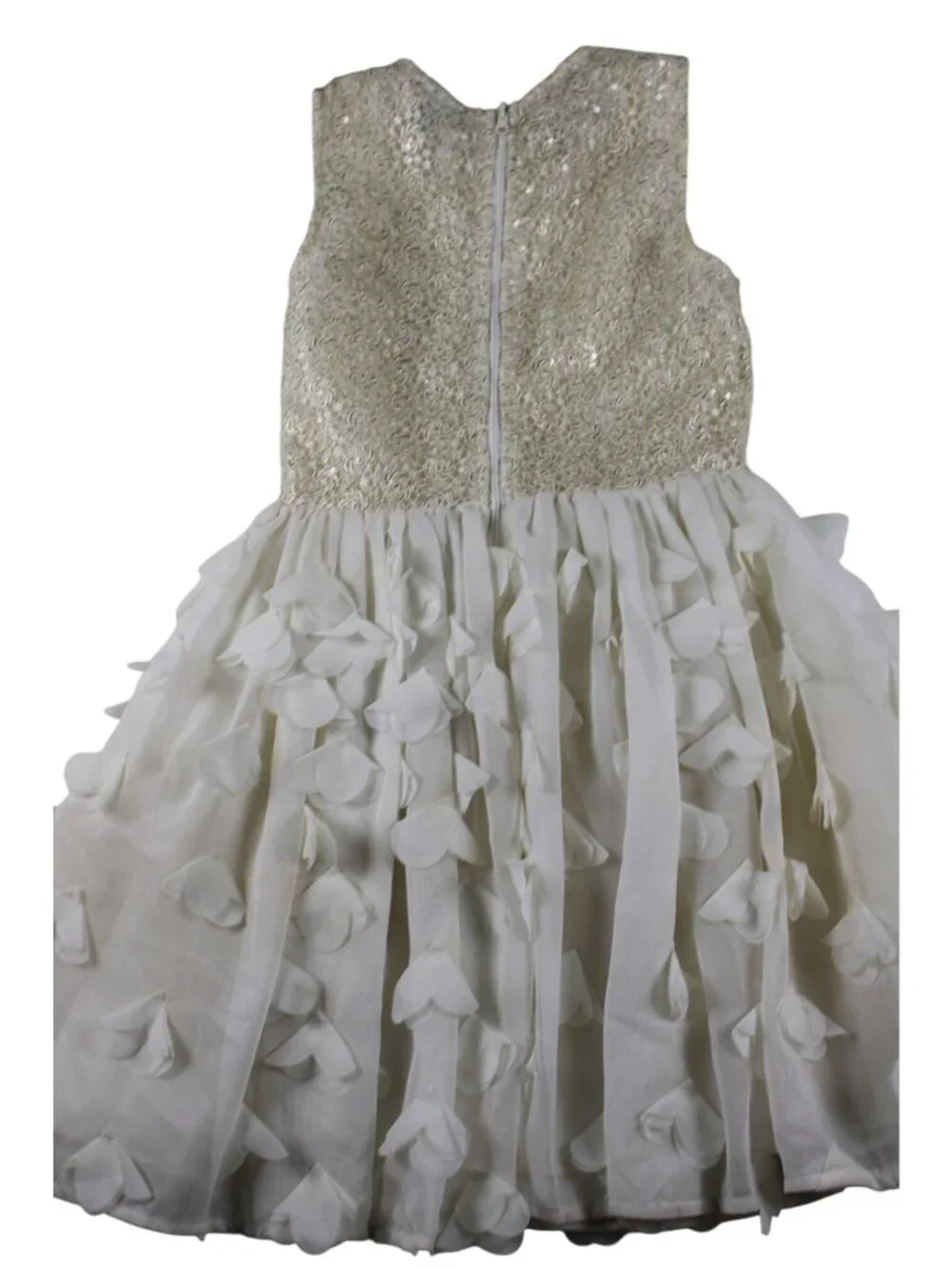 Sleeveless Ivory Girls Dress With Glitter Bodice 3D Petal Skirt & Bow By Nicole
